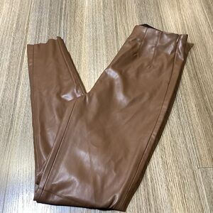 Zara Women’s Tan Faux Leather Trousers – Size S‎ (26)– Pre-Owned